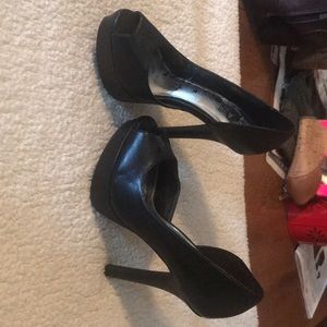 Black leather high heels